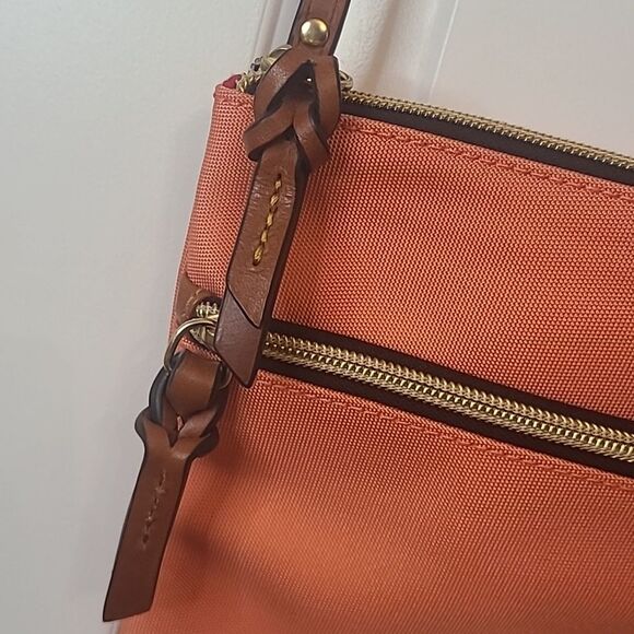 Dooney & Bourke Nylon Double Zip Coral Orange Crossbody Bag Leather Details - Picture 5 of 16